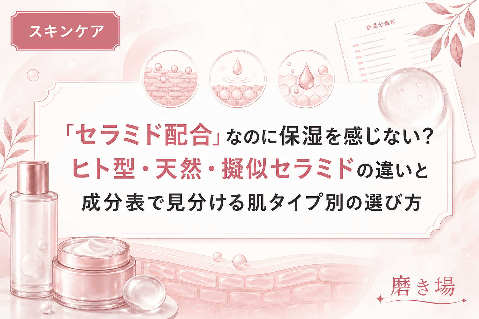 「セラミド配合」なのに保湿を感じない?ヒト型・天然・擬似セラミドの違いと成分表で見分ける肌タイプ別の選び方