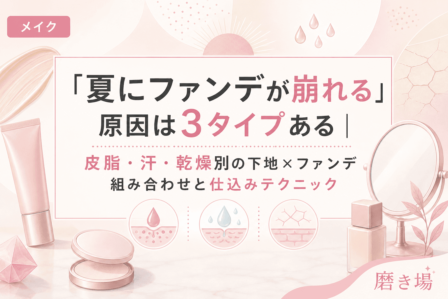 「夏にファンデが崩れる」原因は3タイプある|皮脂・汗・乾燥別の下地×ファンデ組み合わせと仕込みテクニック
